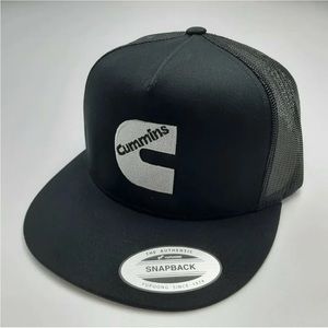 Cummins Flat Bill Yupoong Embroidered Baseball Cap Hat Black Trucker Mesh